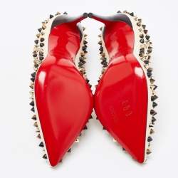 Pre Owned Christian Louboutin Cream Leather Follies Spikes Pumps Size 35