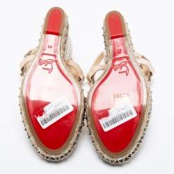 Pre Owned Christian Louboutin Beige Croc Embossed Leather Cataclou Ankle-Strap Wedge Platform Sandals Size 40