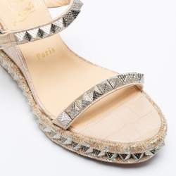 Pre Owned Christian Louboutin Beige Croc Embossed Leather Cataclou Ankle-Strap Wedge Platform Sandals Size 40