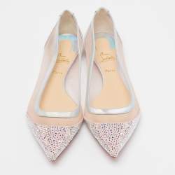 Christian Louboutin Light Pink Mesh, Iridescent Leather and Suede Galativi Strass Ballet Flats Size 35.5