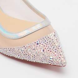 Christian Louboutin Light Pink Mesh, Iridescent Leather and Suede Galativi Strass Ballet Flats Size 35.5