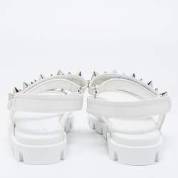 Pre Owned Christian Louboutin White Leather Spikita Cool Platform Sandals Size 37