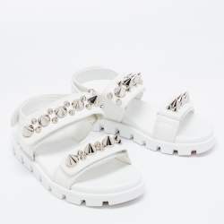 Pre Owned Christian Louboutin White Leather Spikita Cool Platform Sandals Size 37