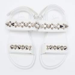 Pre Owned Christian Louboutin White Leather Spikita Cool Platform Sandals Size 37