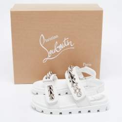 Pre Owned Christian Louboutin White Leather Spikita Cool Platform Sandals Size 37