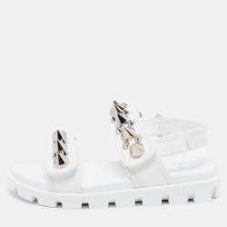 Pre Owned Christian Louboutin White Leather Spikita Cool Platform Sandals Size 37