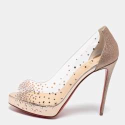 Pre Owned حذاء كعب عالي كريستيان لوبوتان فيري ستراس بي في سي وجلد مرصع مقاس 37