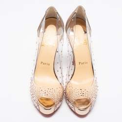 Pre Owned حذاء كعب عالي كريستيان لوبوتان فيري ستراس بي في سي وجلد مرصع مقاس 37