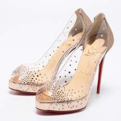 Pre Owned حذاء كعب عالي كريستيان لوبوتان فيري ستراس بي في سي وجلد مرصع مقاس 37