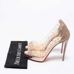 Pre Owned حذاء كعب عالي كريستيان لوبوتان فيري ستراس بي في سي وجلد مرصع مقاس 37