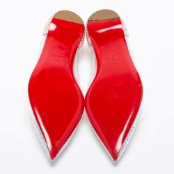 Pre Owned Christian Louboutin Pink Crystal Embellished Suede and PVC Degrassita Ballet Flats Size 37