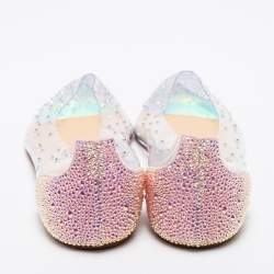 Pre Owned Christian Louboutin Pink Crystal Embellished Suede and PVC Degrassita Ballet Flats Size 37