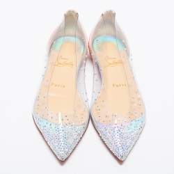 Pre Owned Christian Louboutin Pink Crystal Embellished Suede and PVC Degrassita Ballet Flats Size 37