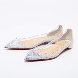 Pre Owned Christian Louboutin Pink Crystal Embellished Suede and PVC Degrassita Ballet Flats Size 37