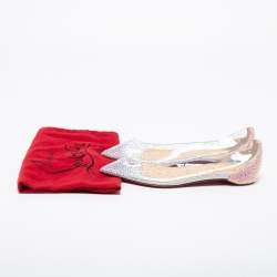 Pre Owned Christian Louboutin Pink Crystal Embellished Suede and PVC Degrassita Ballet Flats Size 37