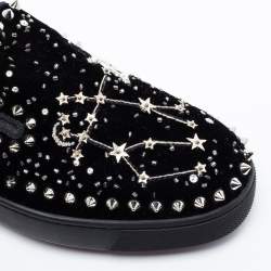 Christian Louboutin Black Velvet Spike Embellished Slip On Sneakers Size 36.5