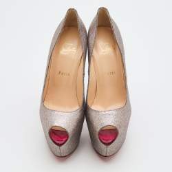 Pre Owned Christian Louboutin Multicolor Glitter Highness Peep Toe Platform Pumps Size 39.5