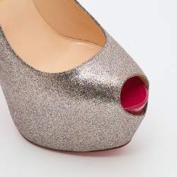 Pre Owned Christian Louboutin Multicolor Glitter Highness Peep Toe Platform Pumps Size 39.5