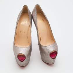 Pre Owned Christian Louboutin Multicolor Glitter Highness Peep Toe Platform Pumps Size 39.5