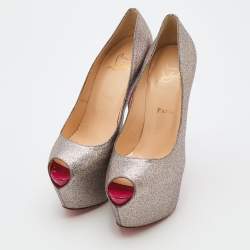 Pre Owned Christian Louboutin Multicolor Glitter Highness Peep Toe Platform Pumps Size 39.5