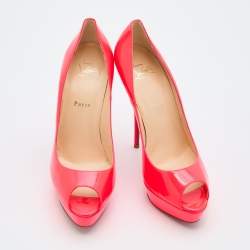 Pre Owned Christian Louboutin Neon Pink Leather Troca Peep Toe Platform Pumps Size 40