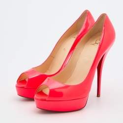 Pre Owned Christian Louboutin Neon Pink Leather Troca Peep Toe Platform Pumps Size 40