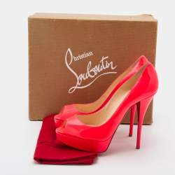 Pre Owned Christian Louboutin Neon Pink Leather Troca Peep Toe Platform Pumps Size 40