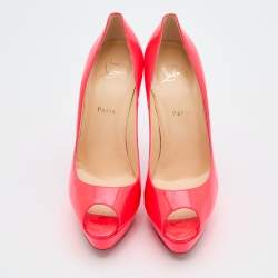 Pre Owned Christian Louboutin Neon Pink Leather Troca Peep Toe Platform Pumps Size 40