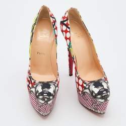 Pre Owned حذاء كعب عالي كريستيان لوبوتان دافوديل قماش مطبوع متعدد الألوان مقاس 40