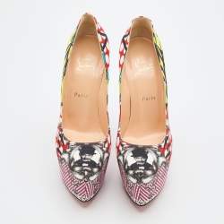 Pre Owned حذاء كعب عالي كريستيان لوبوتان دافوديل قماش مطبوع متعدد الألوان مقاس 40