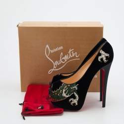 Pre Owned Christian Louboutin Black Velvet Highness Dragon Tattoo Platform Pumps Size 40