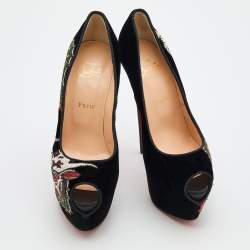 Pre Owned Christian Louboutin Black Velvet Highness Dragon Tattoo Platform Pumps Size 40