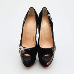 Pre Owned Christian Louboutin Black Velvet Highness Dragon Tattoo Platform Pumps Size 40