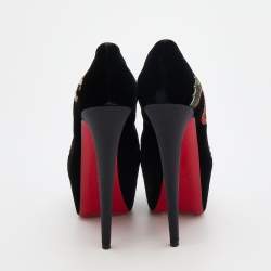 Pre Owned Christian Louboutin Black Velvet Highness Dragon Tattoo Platform Pumps Size 40