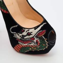 Pre Owned Christian Louboutin Black Velvet Highness Dragon Tattoo Platform Pumps Size 40