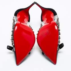 Pre Owned Christian Louboutin Transparent/Black Studded PVC, Suede and Patent Leather Bille Et Boule Pumps Size 41