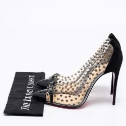 Pre Owned Christian Louboutin Transparent/Black Studded PVC, Suede and Patent Leather Bille Et Boule Pumps Size 41
