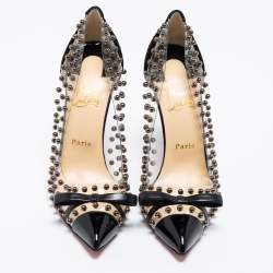 Pre Owned Christian Louboutin Transparent/Black Studded PVC, Suede and Patent Leather Bille Et Boule Pumps Size 41