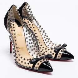 Pre Owned Christian Louboutin Transparent/Black Studded PVC, Suede and Patent Leather Bille Et Boule Pumps Size 41
