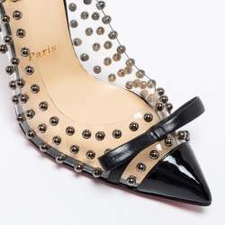 Pre Owned Christian Louboutin Transparent/Black Studded PVC, Suede and Patent Leather Bille Et Boule Pumps Size 41