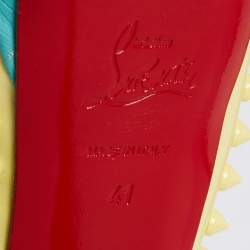 Pre Owned Christian Louboutin Yellow/Blue Patent And Python Leather  Lady Peep Spike Slingback Sandals Size 41
