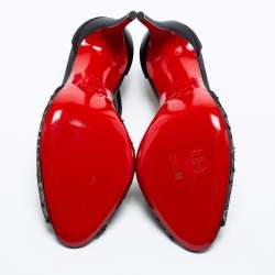 Pre Owned Christian Louboutin Black Lace and Satin Tiny Chantilly T-Strap Peep-Toe Sandals Size 38.5