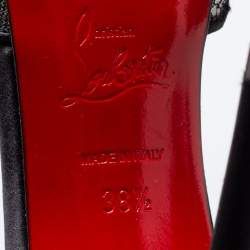 Pre Owned Christian Louboutin Black Lace and Satin Tiny Chantilly T-Strap Peep-Toe Sandals Size 38.5