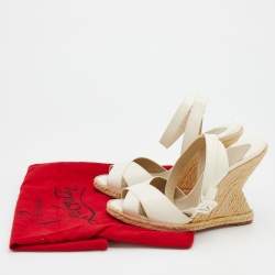 Christian Louboutin White Patent Leather Almeria Espadrille Wedge Sandals Size 37