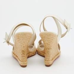 Christian Louboutin White Patent Leather Almeria Espadrille Wedge Sandals Size 37