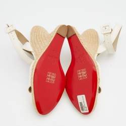 Christian Louboutin White Patent Leather Almeria Espadrille Wedge Sandals Size 37