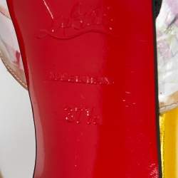 Pre Owned Christian Louboutin Multicolor Patent Leather and PVC No. 299 Trash Platform Ankle Straps Pumps Size 37.5