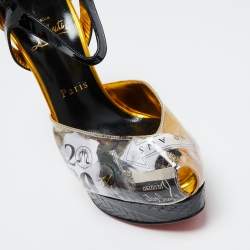 Pre Owned Christian Louboutin Multicolor Patent Leather and PVC No. 299 Trash Platform Ankle Straps Pumps Size 37.5