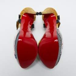 Pre Owned Christian Louboutin Multicolor Patent Leather and PVC No. 299 Trash Platform Ankle Straps Pumps Size 37.5
