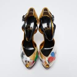 Pre Owned Christian Louboutin Multicolor Patent Leather and PVC No. 299 Trash Platform Ankle Straps Pumps Size 37.5